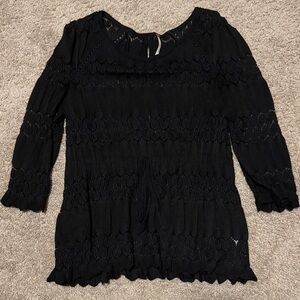 Free People Black Textured Blouse